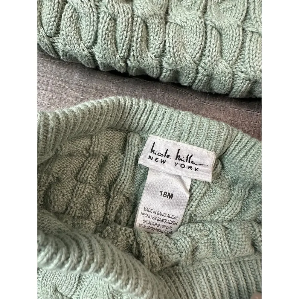 Nicole Miller Girls 3-Piece Cable Knit Sweater Set - Mint Green, 18 months